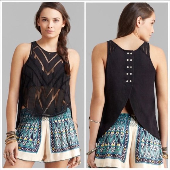 Free People Womens Black Sheer Sleeveless Button Back Top Size XS Open Back - Picture 7 of 8